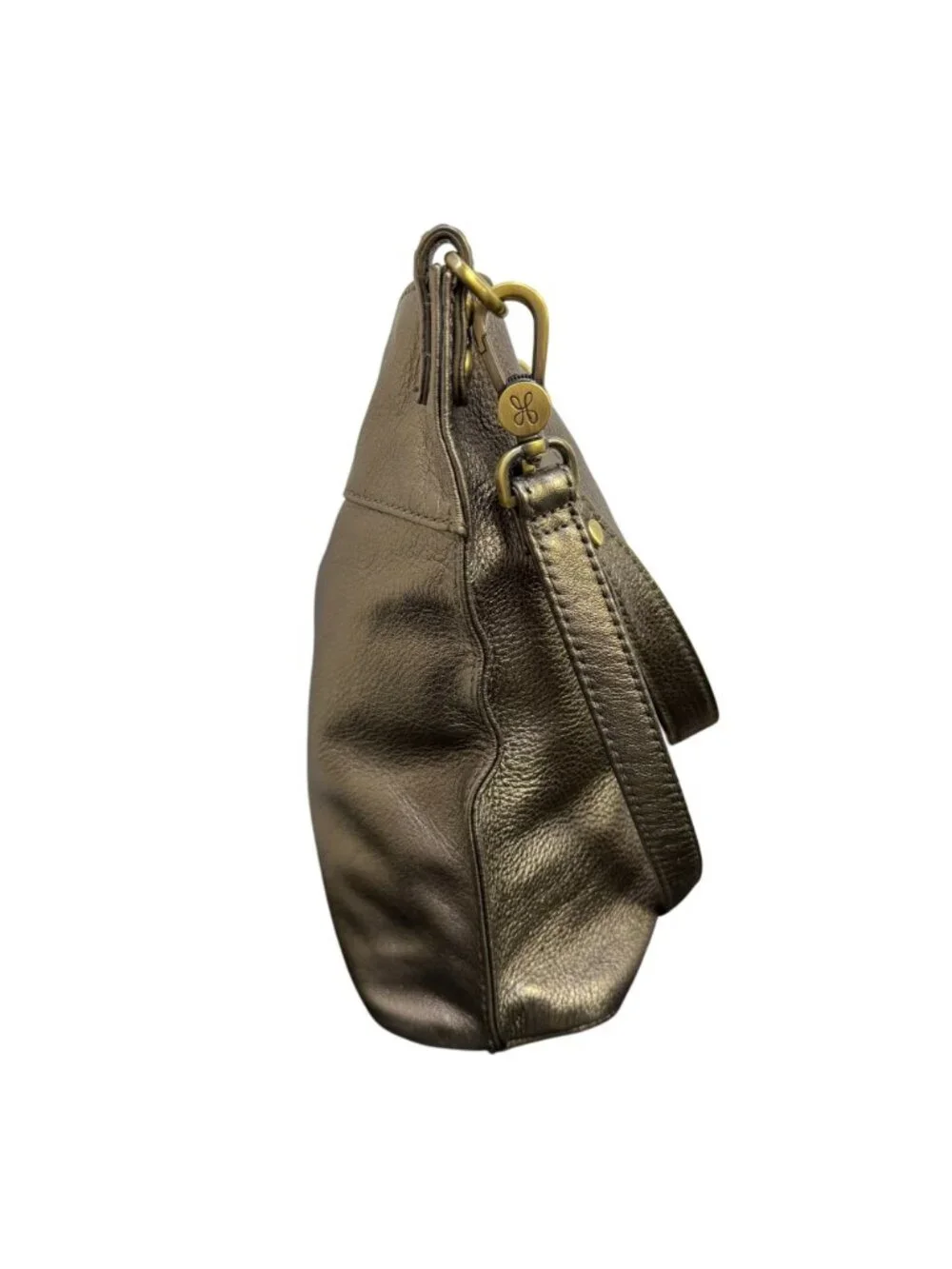 Hobo Shoulder Bag Metallic Gold Faux Leather With Adjustable Strap